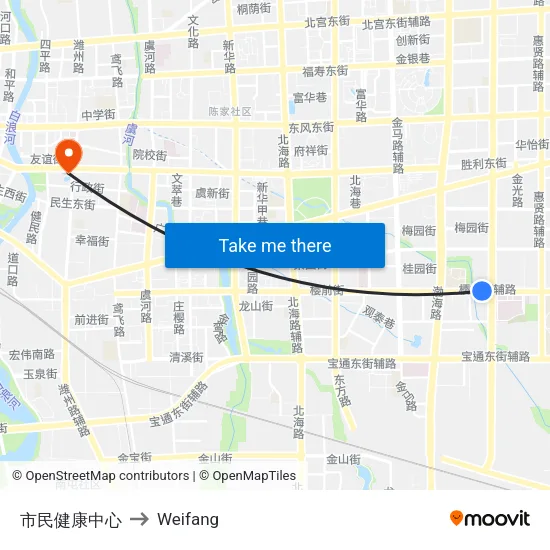 市民健康中心 to Weifang map