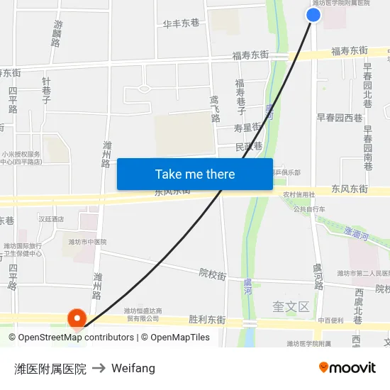 潍医附属医院 to Weifang map