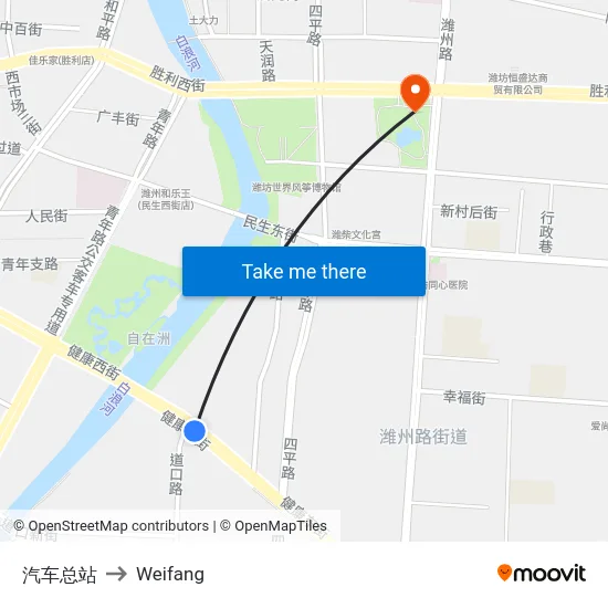 汽车总站 to Weifang map