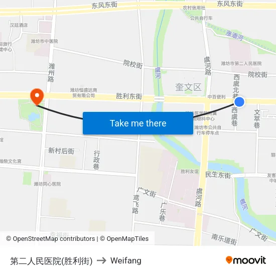Second People's Hospital (Victory Street) to Weifang map