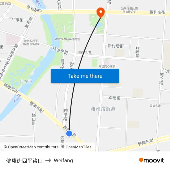 健康街四平路口 to Weifang map