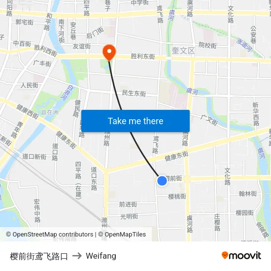 樱前街鸢飞路口 to Weifang map