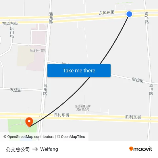 Bus Company HQ to Weifang map