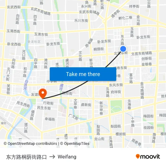 Dongfang Road Tongyin Street Junction to Weifang map