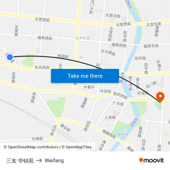 Sanyou Huajin Garden to Weifang map