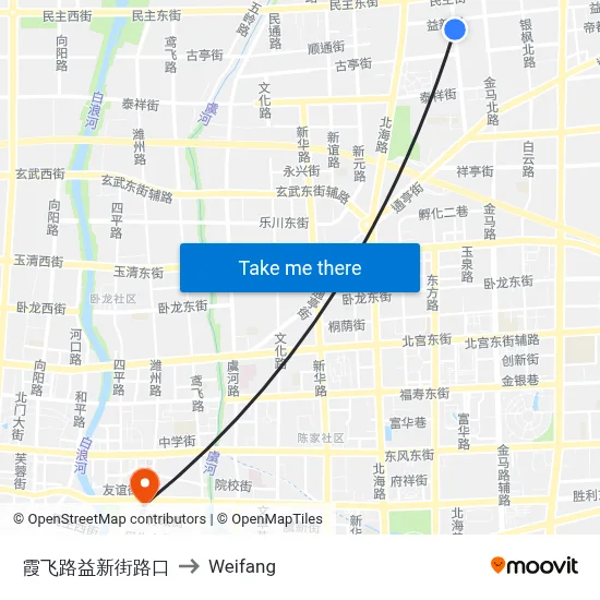 霞飞路益新街路口 to Weifang map
