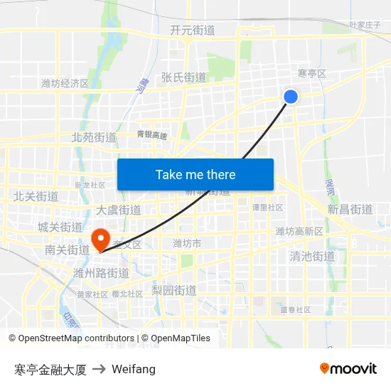 Hantin Financial Building to Weifang map
