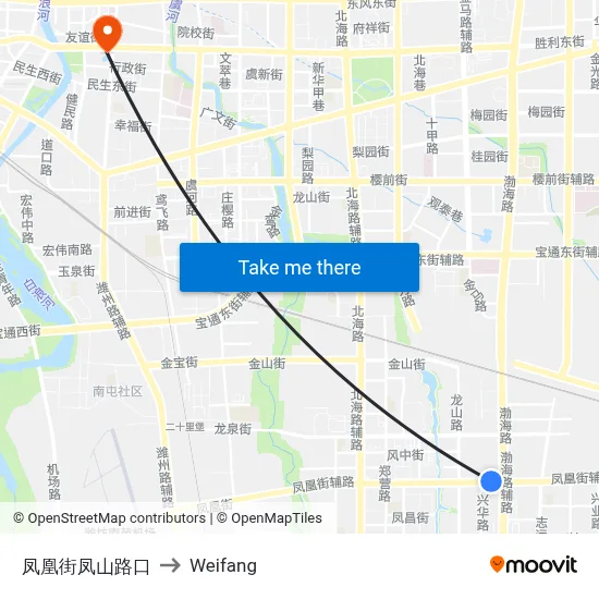 凤凰街凤山路口 to Weifang map