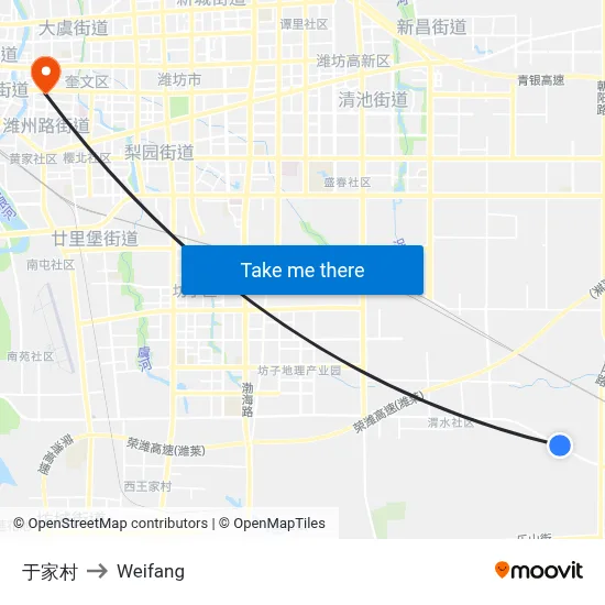 Yujia Village to Weifang map