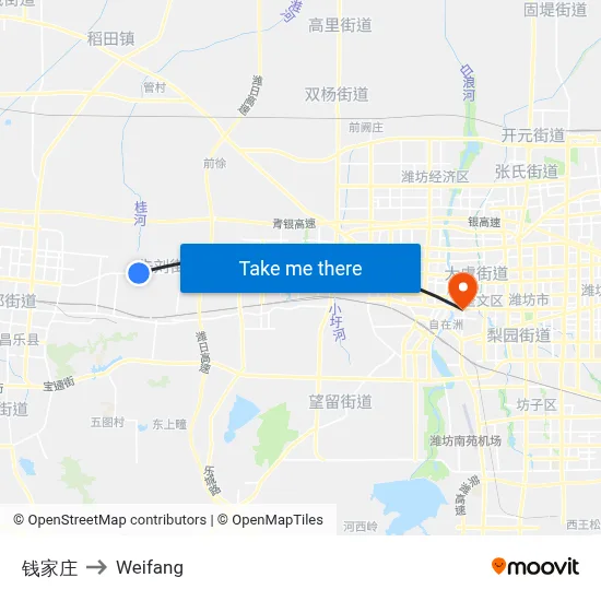 Qian Family Village to Weifang map