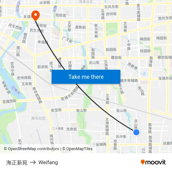 Haizheng New Garden to Weifang map
