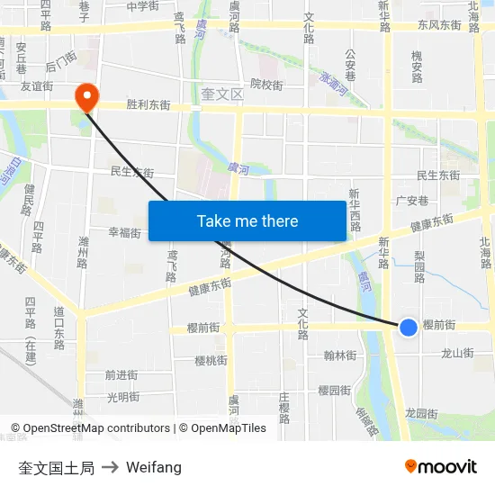 Kuiwen Land Bureau to Weifang map