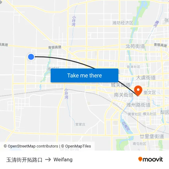 Yuqing Street-Kaituo Road Intersection to Weifang map