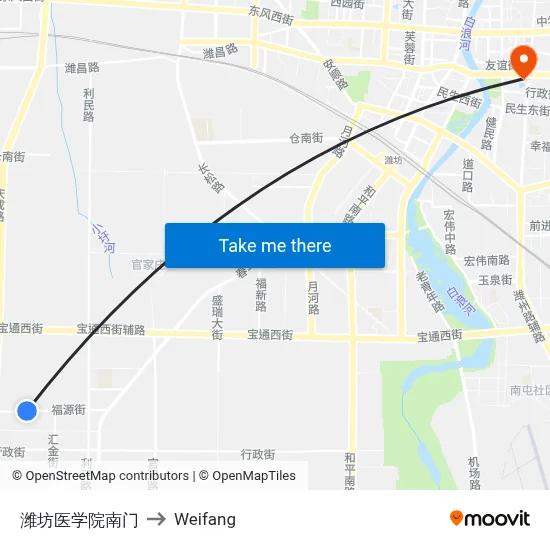 Weifang Medical University South Gate to Weifang map