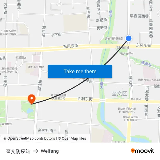 Kuiwen Disease Control Station to Weifang map