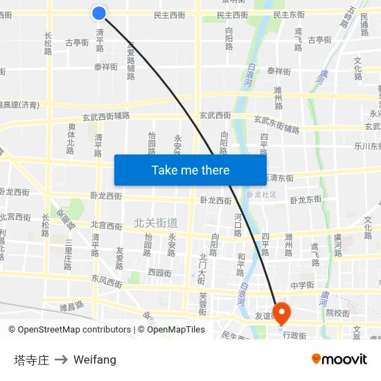 Tasi Village to Weifang map