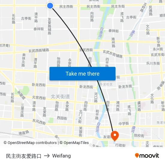 Democracy Street & Friendship Road Intersection to Weifang map