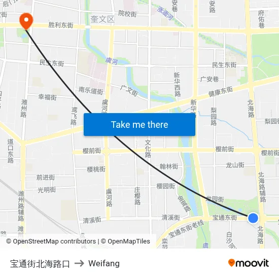 Baotong Street-Beihai Road Intersection to Weifang map