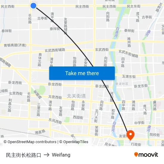 Democracy Street-Changsong Road Intersection to Weifang map