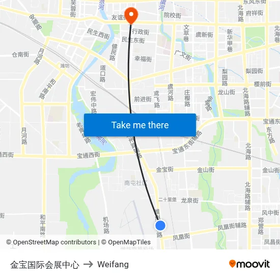 Jinbao International Exhibition Center to Weifang map