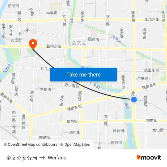 Kuiwen Police Branch to Weifang map