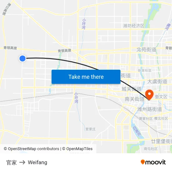 Guan Jia to Weifang map