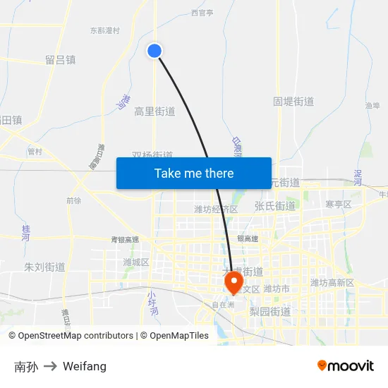 Nansun to Weifang map