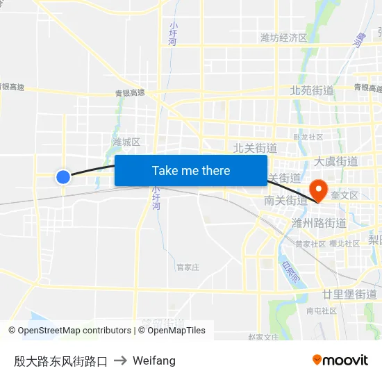 Yinda Road Dongfeng Street Junction to Weifang map