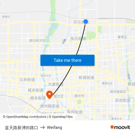 Lantian Road Xinpu Street Intersection to Weifang map