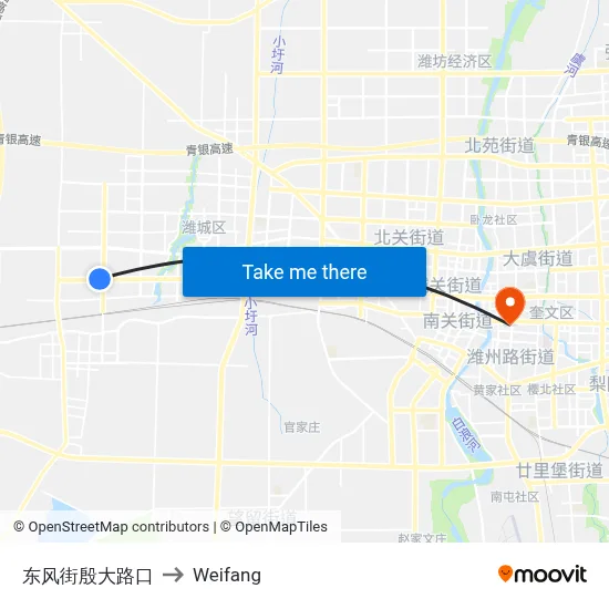 Dongfeng Street-Yinda Road Intersection to Weifang map