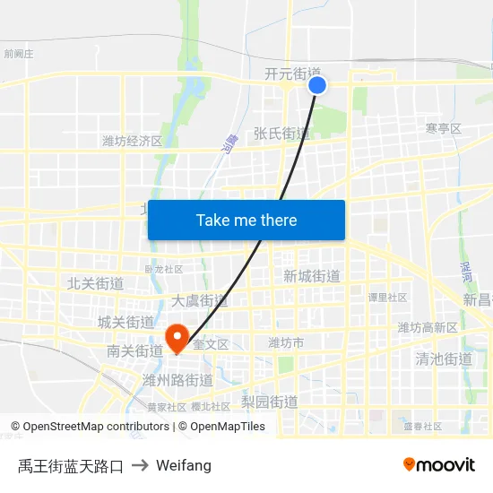Yu Wang Street & Lantian Road Intersection to Weifang map