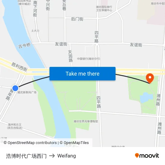 Haobo Times Plaza West Gate to Weifang map