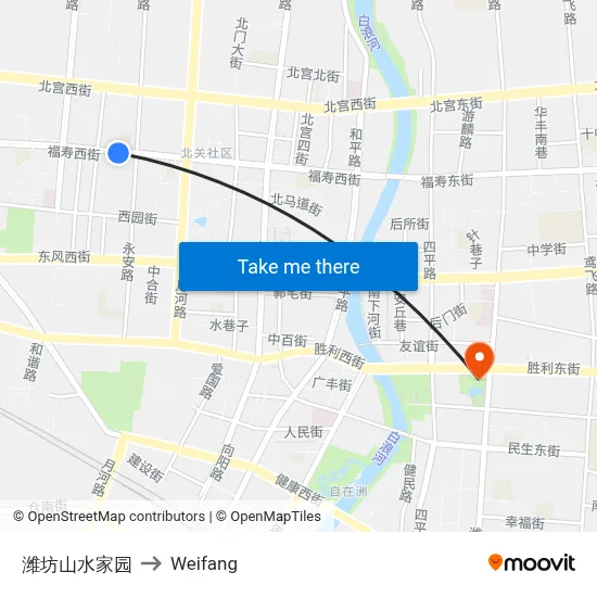 Weifang Shanshui Garden to Weifang map