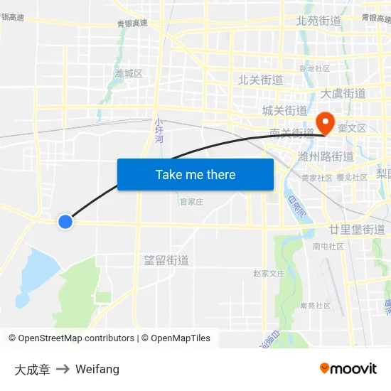 Dacheng Zhang to Weifang map