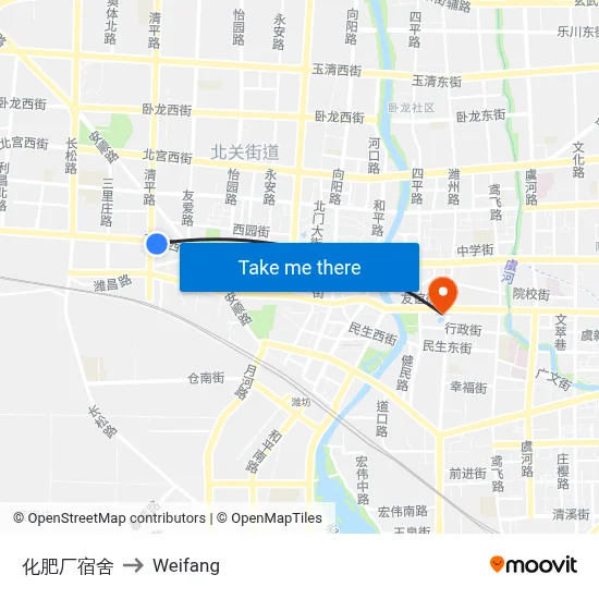 Fertilizer Factory Dormitory to Weifang map