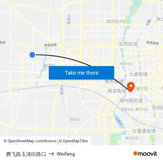 Tengfei Road Yuqing Street Intersection to Weifang map