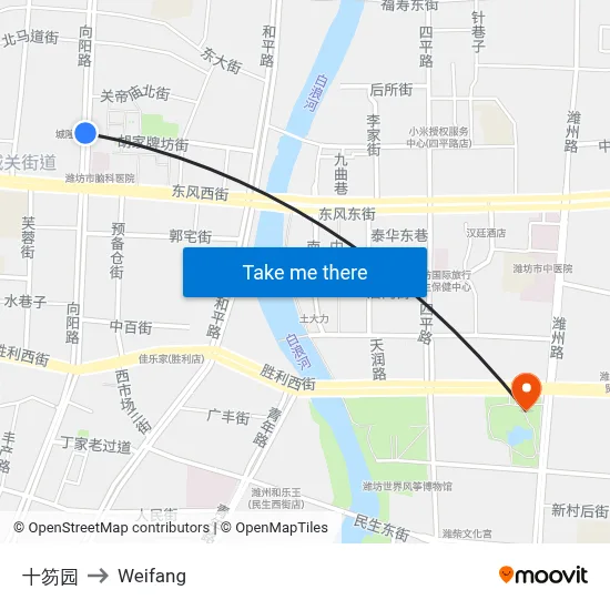十笏园 to Weifang map