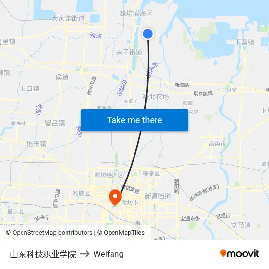山东科技职业学院 to Weifang map