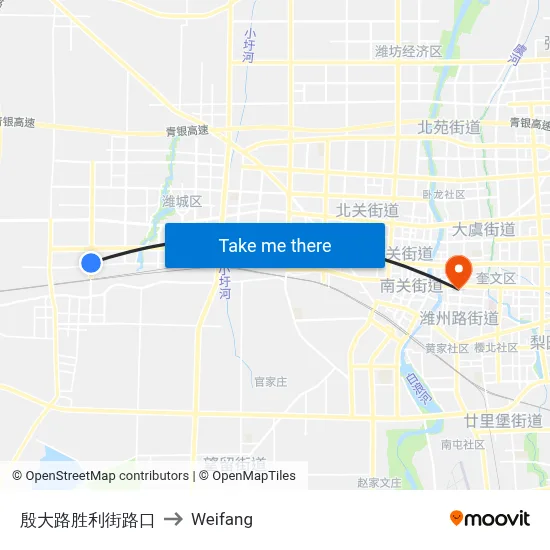 殷大路胜利街路口 to Weifang map