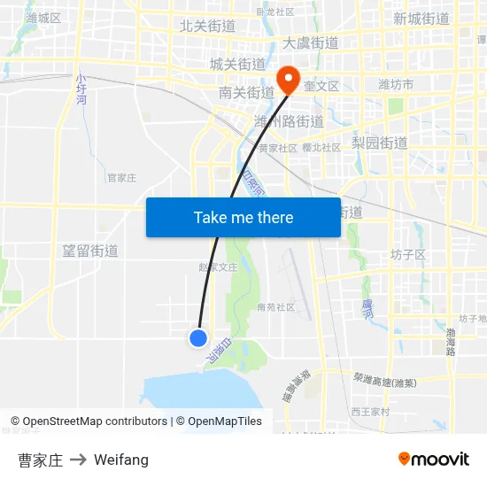 Caojia Village to Weifang map