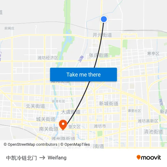 中凯冷链北门 to Weifang map
