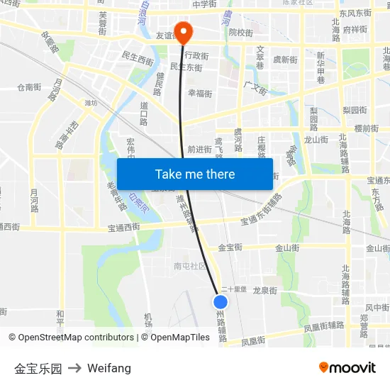 Jinbao Park to Weifang map