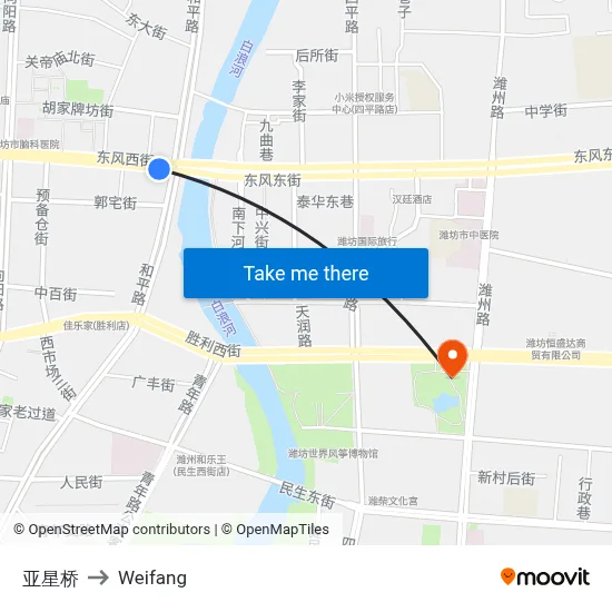 Yaxing Bridge to Weifang map