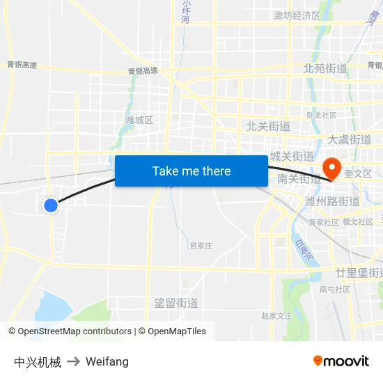 中兴机械 to Weifang map