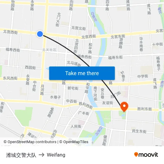 Weicheng Traffic Police Brigade to Weifang map