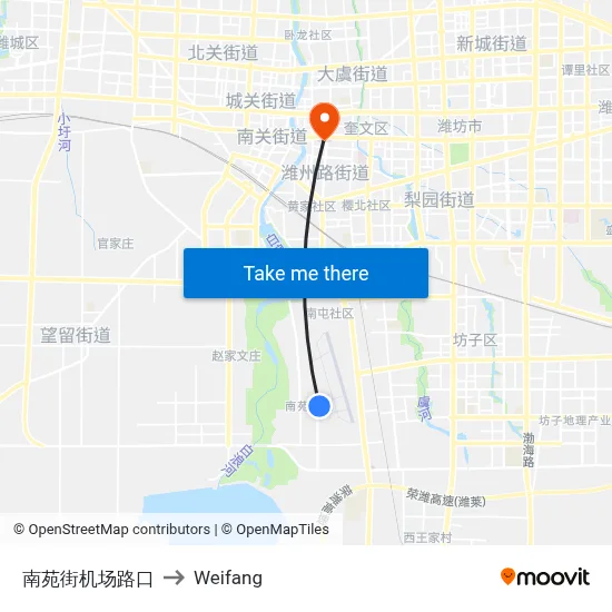 Nanyuan Street Airport Road Junction to Weifang map