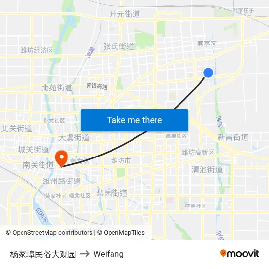 Yangjiabou Folk Culture Park to Weifang map