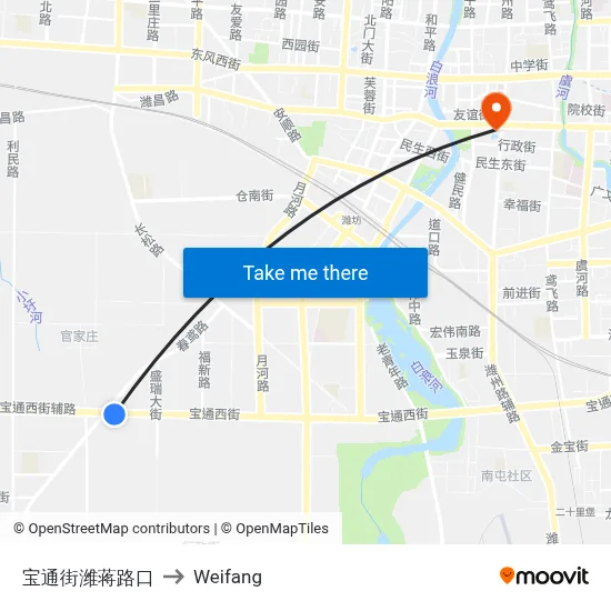 Baotong Street & Wei-Jiang Road Intersection to Weifang map