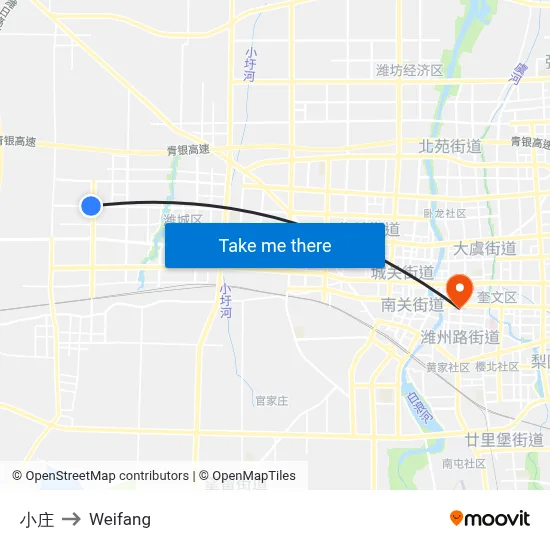 Xiaozhuang to Weifang map