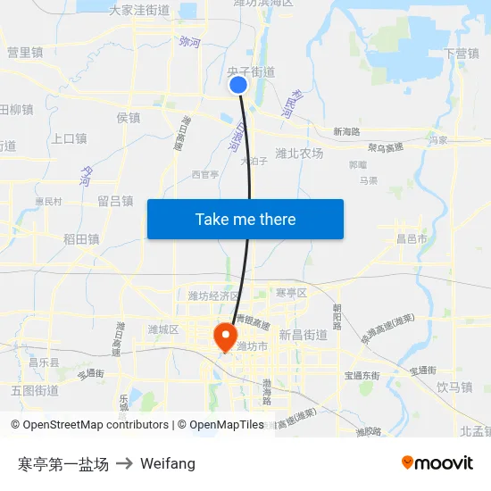 Hanting First Salt Field to Weifang map